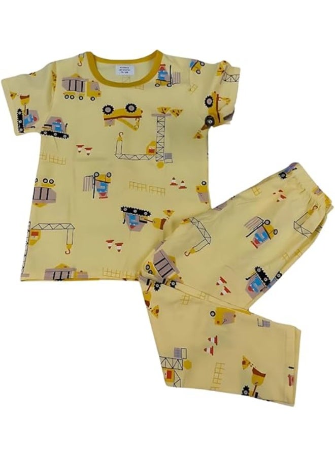 MINIIMODZ MINII MODZ Crane Cartoon Print Shirt & Pant Set for Girls Soft Cotton Dress Sleepwear | Suitable for Kids, Toddlers, and Infants - Image 1